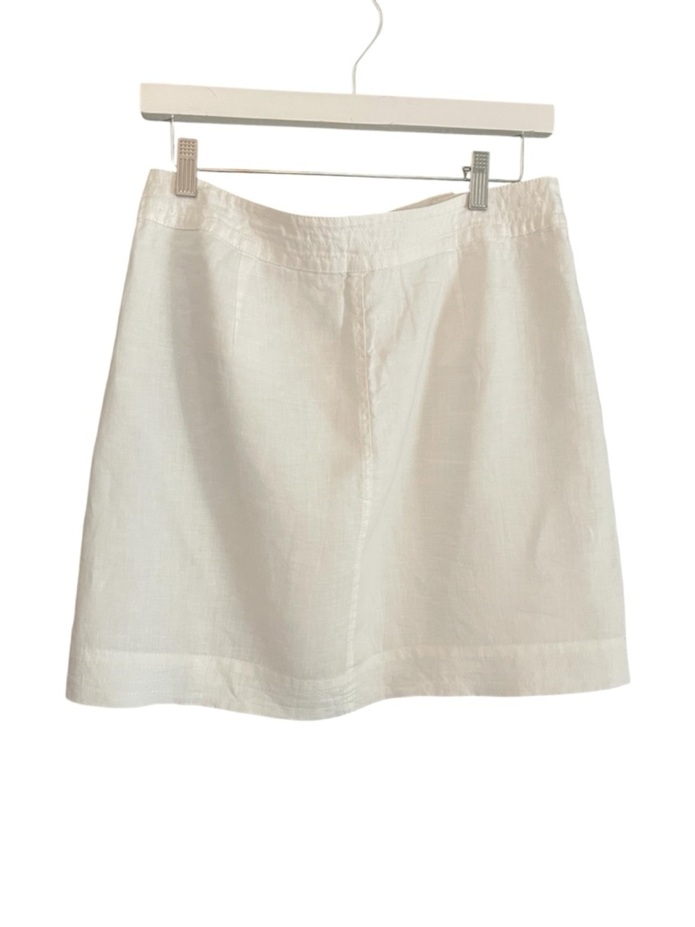 Max Studio White Linen Mini Skirt Size 4 Sailor Button Front Coastal Preppy - Picture 6 of 6
